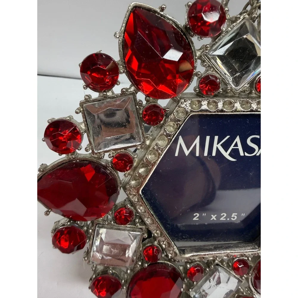 Mikasa Jeweled Mini Photo Frame Red Clear Crystal Hexagon Ornament 2x2.5